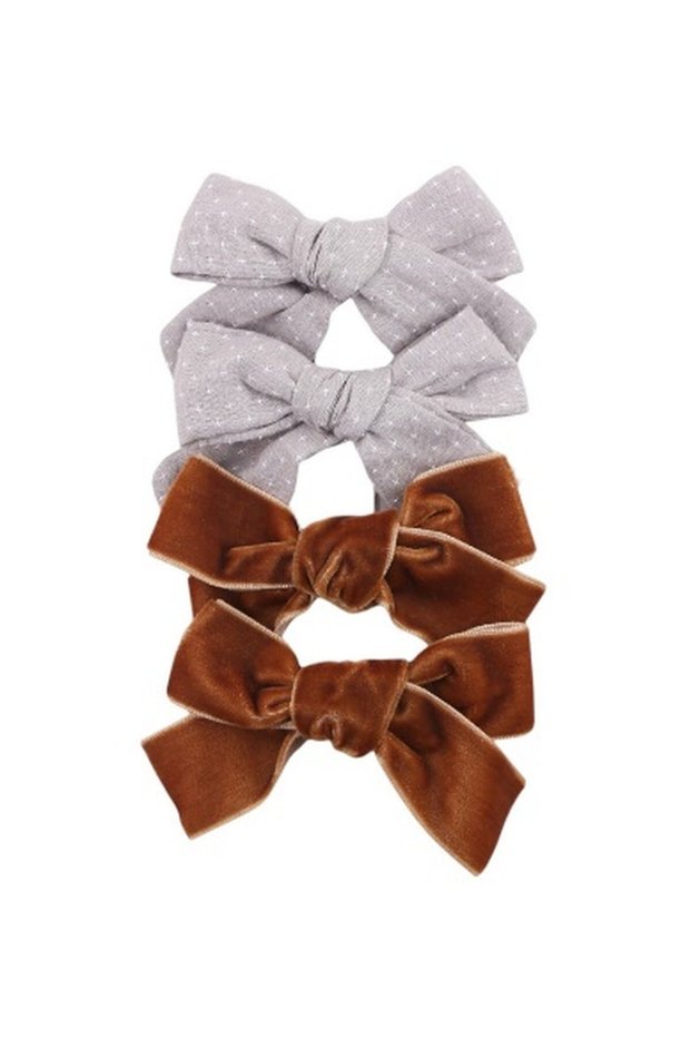 Rana Ribbon Bow Clip Set For Babies and Girls - Grey & Dark Brown