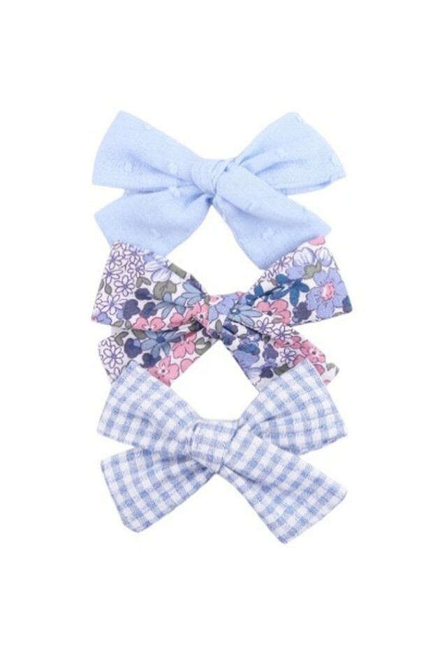 Rabia Ribbon Bow Clip Set For Babies and Girls - Blue & Multicolor