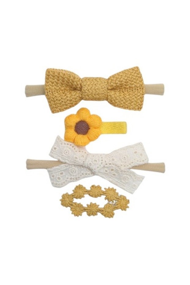 Ria Ribbon Bow Clip Set with Ponytail For Babies and Girls - Yellow