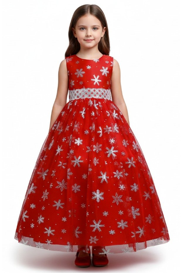 Snowflake Princess Holiday Gown – Red