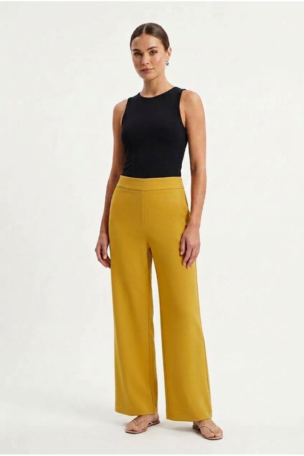 Women's Wide-Leg Mustard-Colored Pants