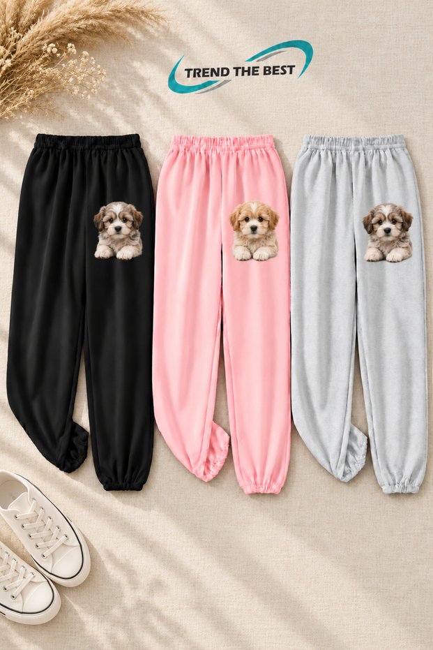 Winter, Spring, and Autumn Elastic-Leg Sweatpants Set in Black, Pink, and Gray (3-Piece)