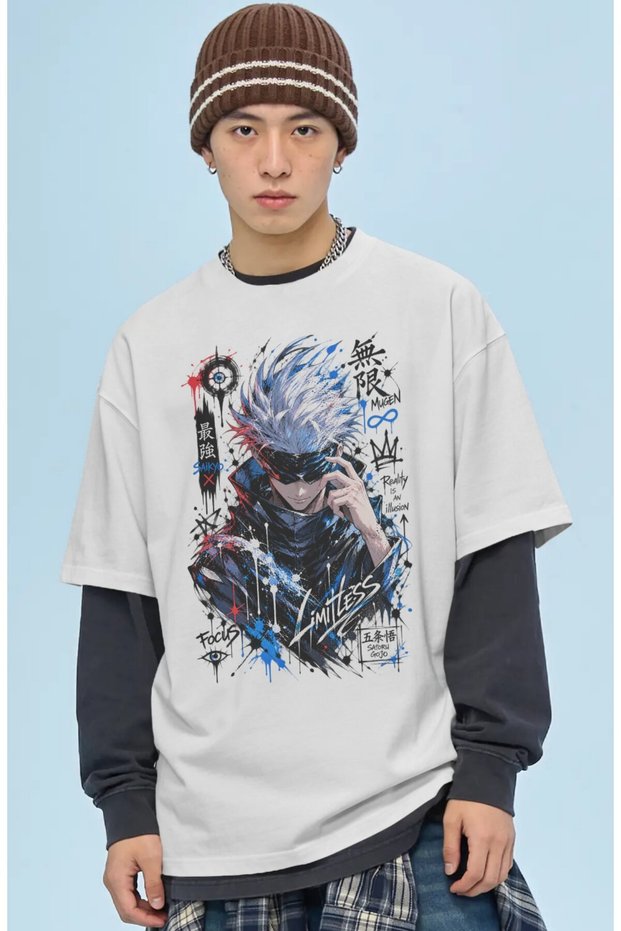Unisex Oversized Satoru Gojo Jujutsu Kaisen Anime Character Pre-Printed Premium T-Shirt