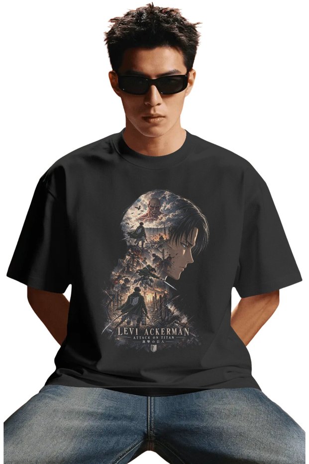 Unisex Oversized Levi Ackerman "Attack on Titan" Anime Character Pre-Printed Premium T-Shirt