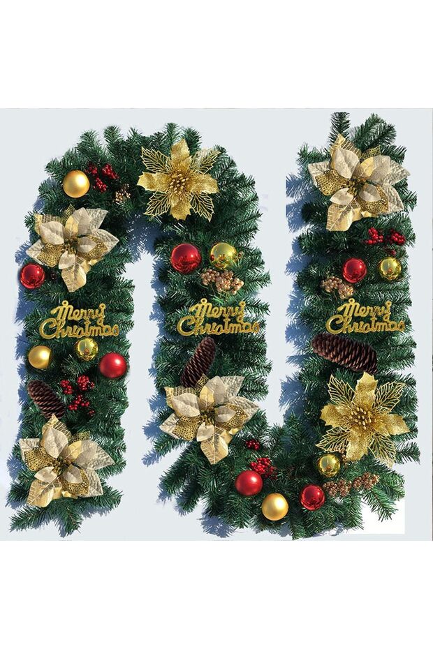 9FT Christmas Garland with 50 Lights, Artificial Christmas Decorations with Pine Cones and Berry Clusters, Holiday Garland for Indoor Outdoor Stairs Door Fireplace,New Year Decor (Gold)