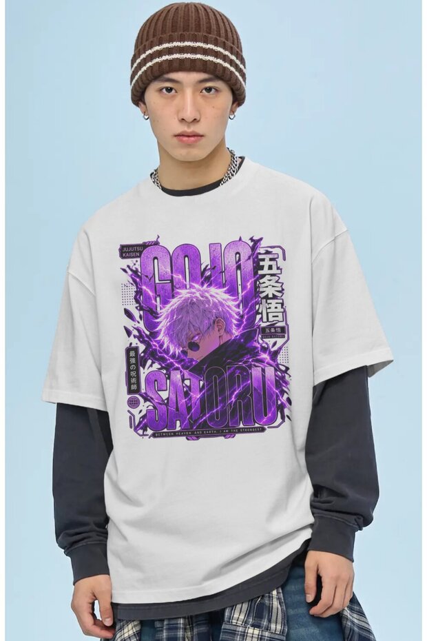 Unisex Oversized Gojo Satoru Jujutsu Kaisen Anime Character Pre-Printed Premium T-Shirt