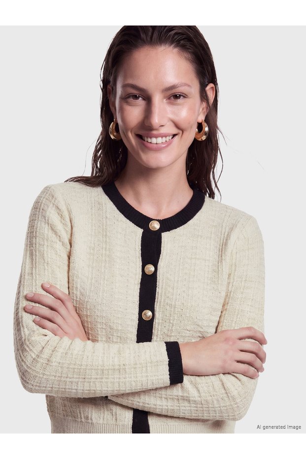 Peak New Season White Embellished-Button Women's Knit Cardigan