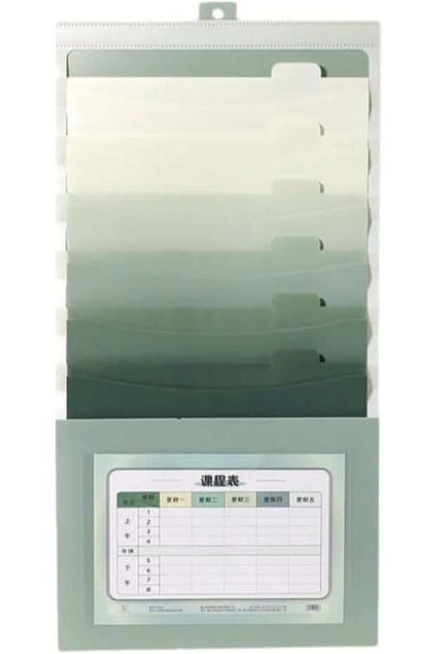 Multi-Layer File Organizer 7-Pocket Wall Mount Canvas Green