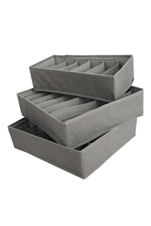 3-Piece Multifunction Socks Storage Box Set Grey