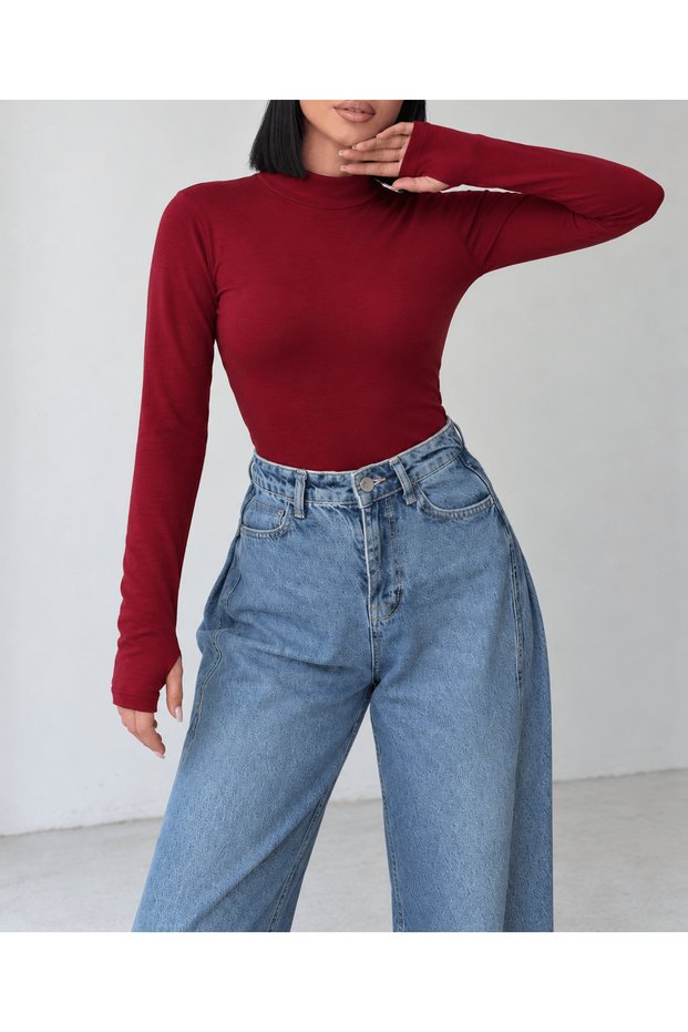 Half-Fingered Fisherman-Style Bodysuit - LD - Burgundy (Pre-Order)