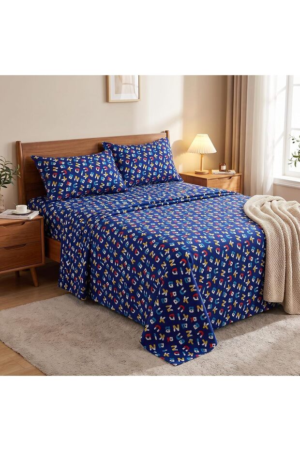 King Size Flat Bedsheet Set, 3 Pieces, 260 x 240 cm (Royal Blue)