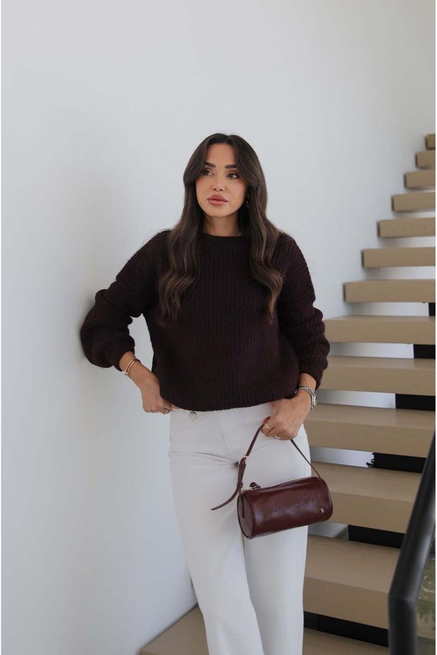 Plum-Colored Tisya Corded Fabric Soft Sweater