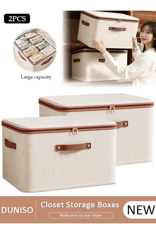 DUNISO 2pcs Foldable Closet Storage Organizer with lid,Wardrobe Clothes Org (ZFB37241A0F4644B0687AZ)