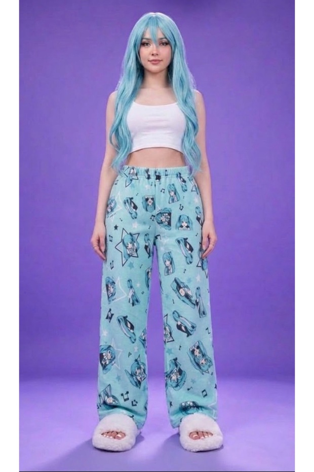 Blue Hatsune Miku Anime Sweatpants with Elastic Waistband