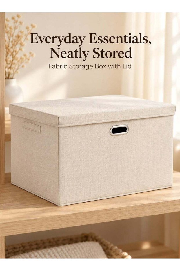 Silkja Foldable Storage Box with Lid | Large Fabric Storage Bin Organizer with Handles