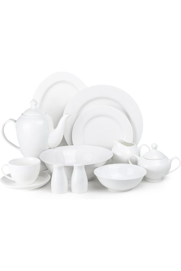 47-Piece Bone China Dinnerware Set White Dinner Set for 8