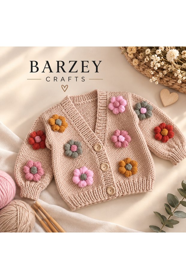 New-season baby and children's cardigan featuring colorful daisy details