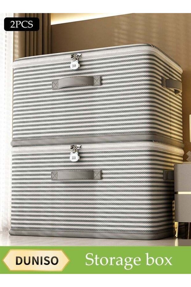 DUNISO 2 Pcs Large Clothes Storage Box,Waterproof Moving Tote Bag,Foldable Storage Containers,With