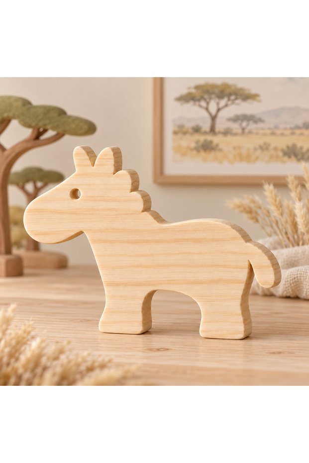 Wooden Paintable Zebra Toy, Safari Animals, Handmade Natural, Gift Toy