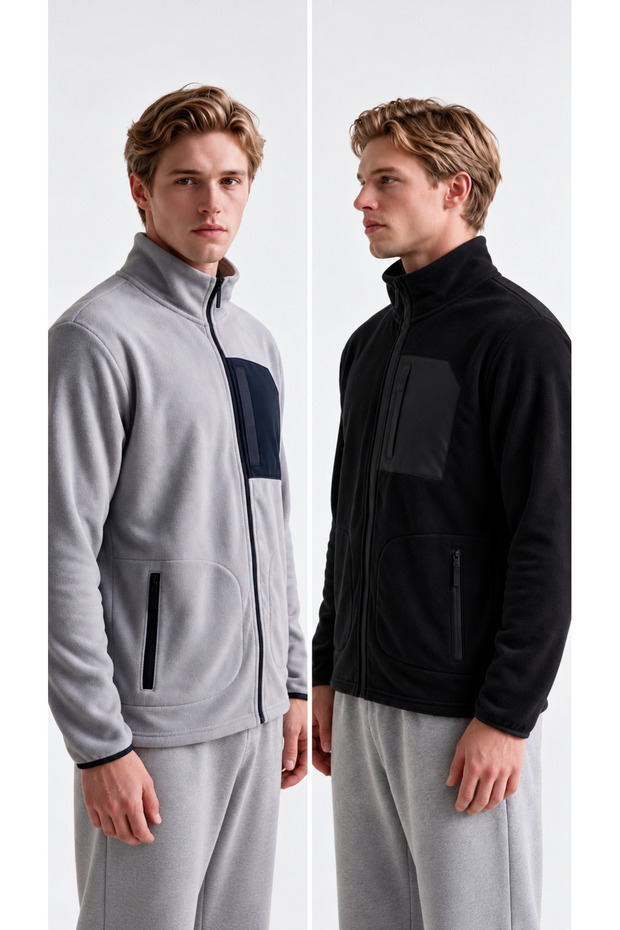 Men's 2-Piece Full-Zippered Outdoor Fleece Jacket with Front Zippered Pockets