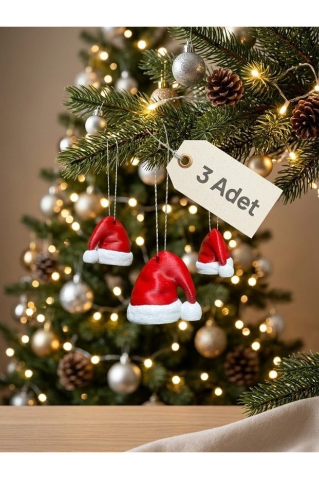 Christmas Tree Ornament with Santa Hat Design - Set of 3