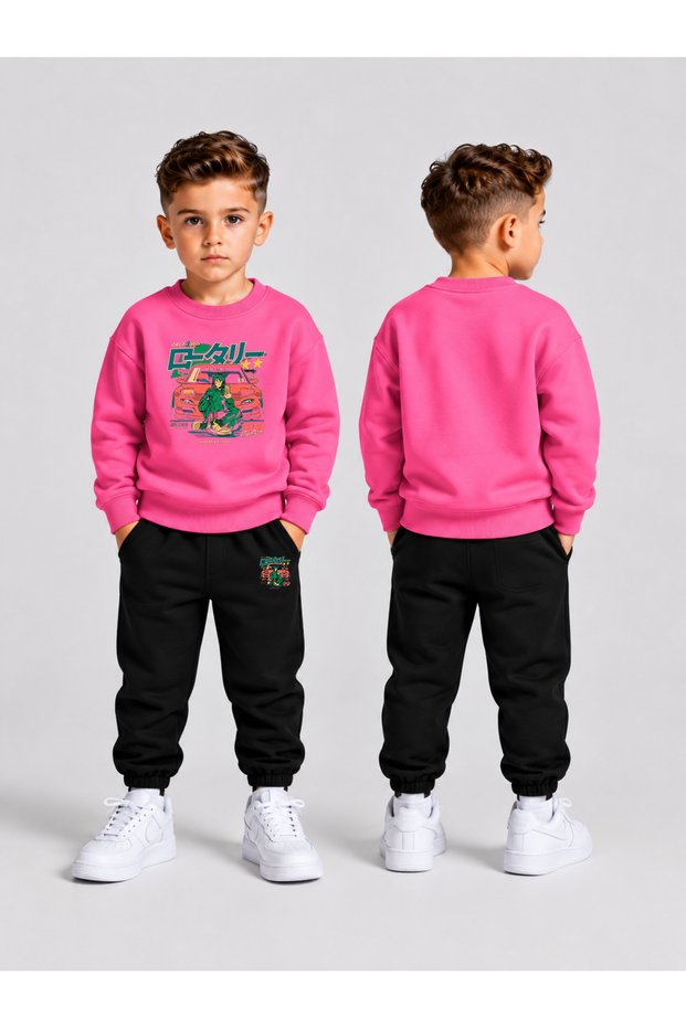 Children's Printed Winter Sweatsuit Top and Bottom Set: 3-Ply Brushed Inside Crew Neck Sweatshirt and Cotton Pants Set