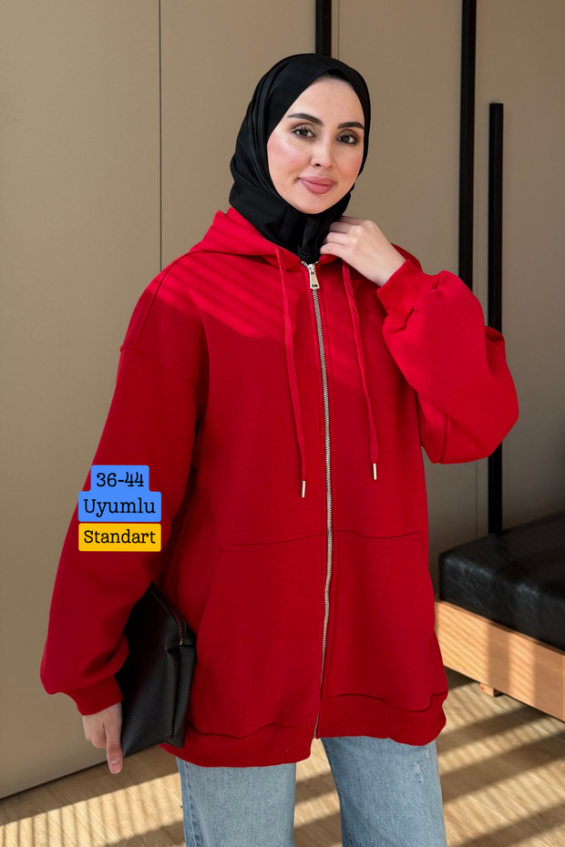 Women's 3-Ply Fleece-Lined Hooded Modest Basic Sweater Cardigan 395