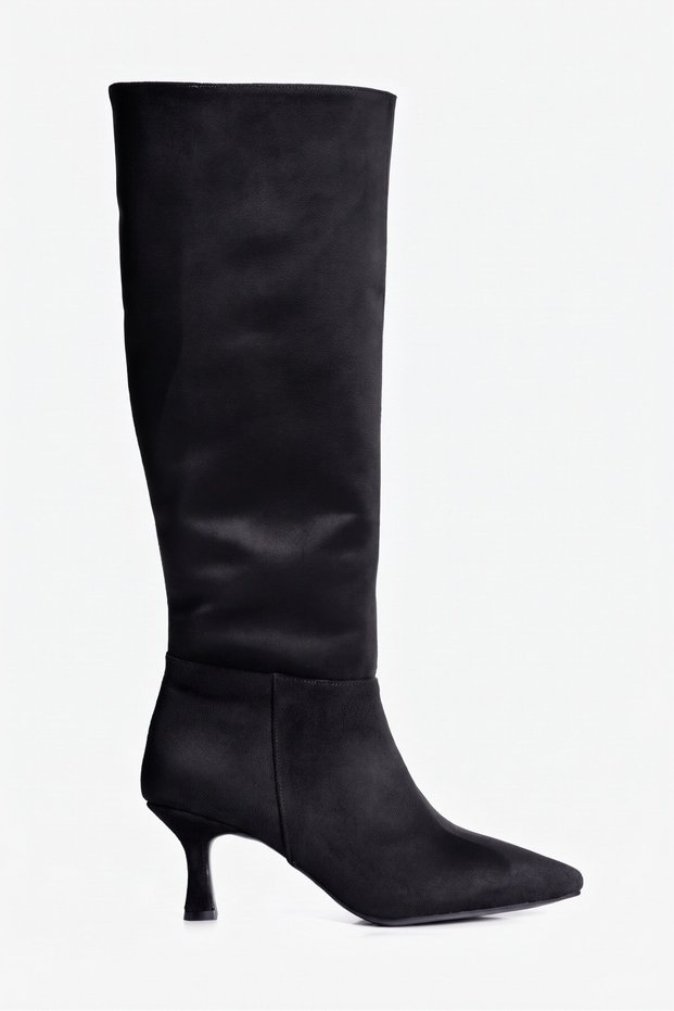 Women's Suede Boots with Zipper, Heeled, and Covered Heel - Venus Black