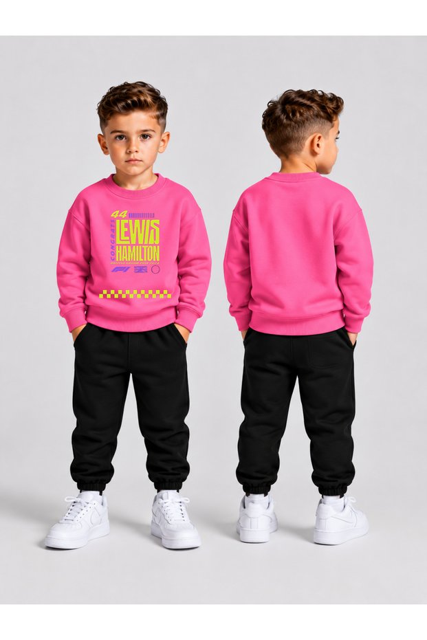 Children's Printed Winter Sweatsuit Top and Bottom Set: 3-Ply Brushed Inside Crew Neck Sweatshirt and Cotton Pants Set