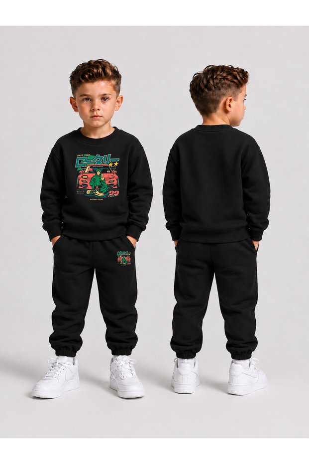 Children's Printed Winter Sweatsuit Top and Bottom Set: 3-Ply Brushed Inside Crew Neck Sweatshirt and Cotton Pants Set