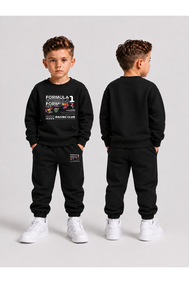 Children's Printed Winter Sweatsuit Top and Bottom Set: 3-Ply Brushed Inside Crew Neck Sweatshirt and Cotton Pants Set