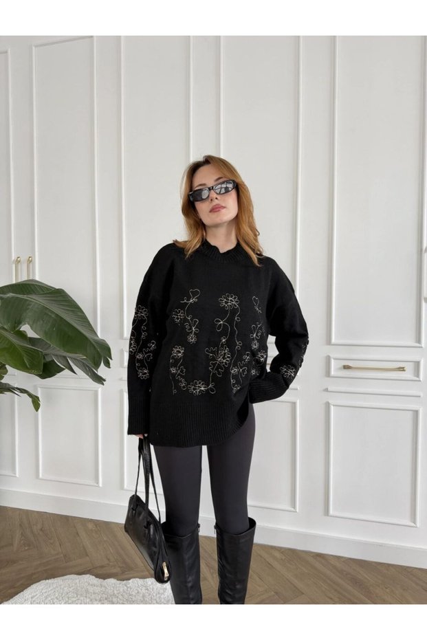 Half-Fisherman Floral Print Knit Sweater