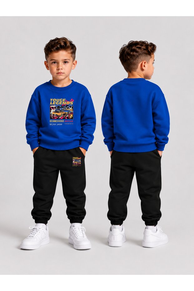 Children's Printed Winter Sweatsuit Top and Bottom Set: 3-Ply Brushed Inside Crew Neck Sweatshirt and Cotton Pants Set