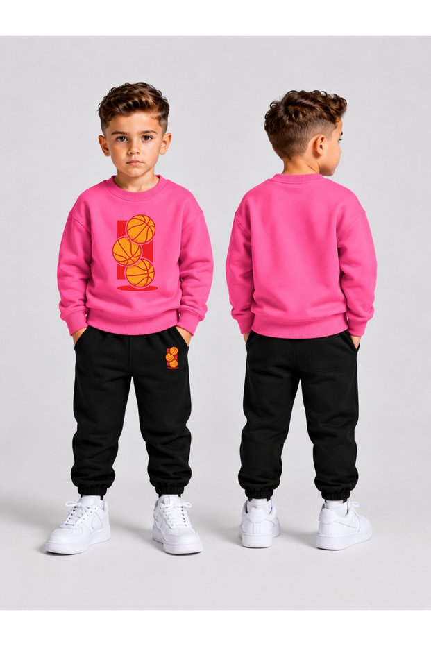 Children's Printed Winter Sweatsuit Top and Bottom Set: 3-Ply Brushed Inside Crew Neck Sweatshirt and Cotton Pants Set