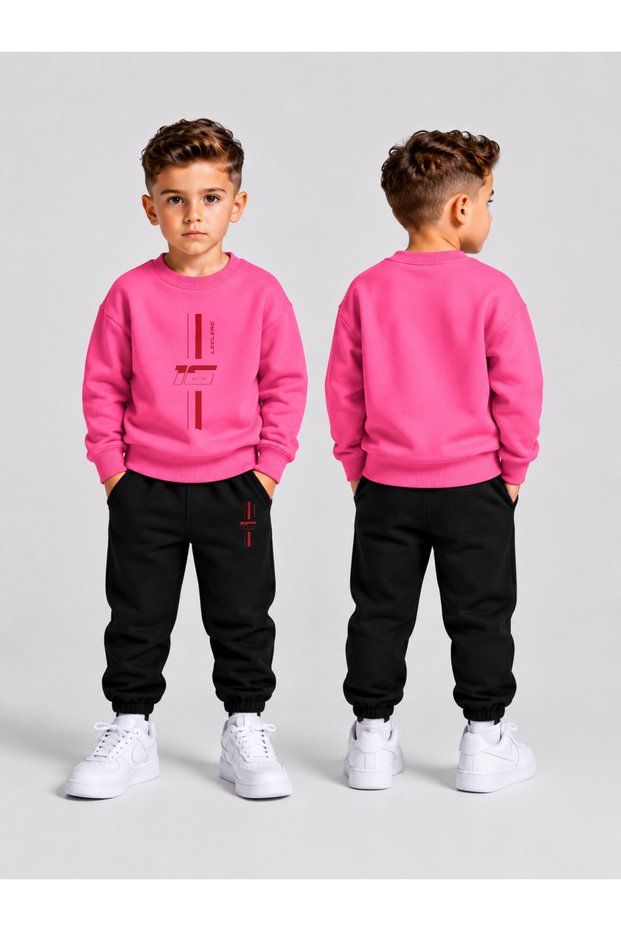 Children's Printed Winter Sweatsuit Top and Bottom Set: 3-Ply Brushed Inside Crew Neck Sweatshirt and Cotton Pants Set