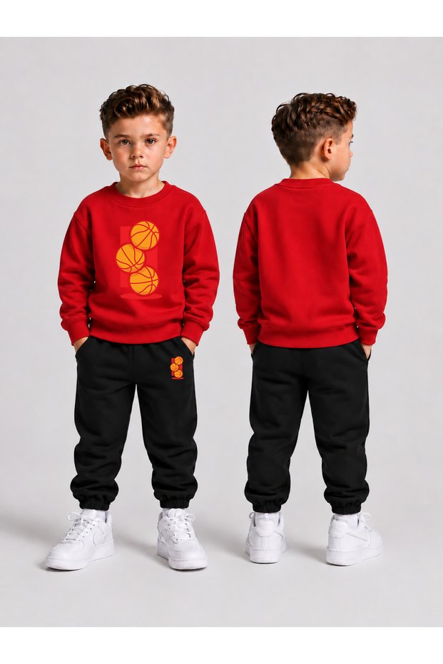 Children's Printed Winter Sweatsuit Top and Bottom Set: 3-Ply Brushed Inside Crew Neck Sweatshirt and Cotton Pants Set