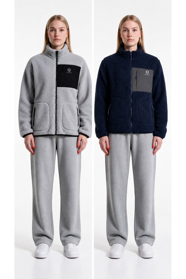 Women's Welsoft Fleece Plush Jacket, 2-Piece Set, Full-Zip, 3 Pockets, Detailed Front Panel