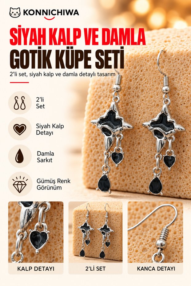 Gothic Teardrop Dangle Earring Set (Set of 2) GOTHIC ELEGANCE, MYSTERIOUS DETAILS!