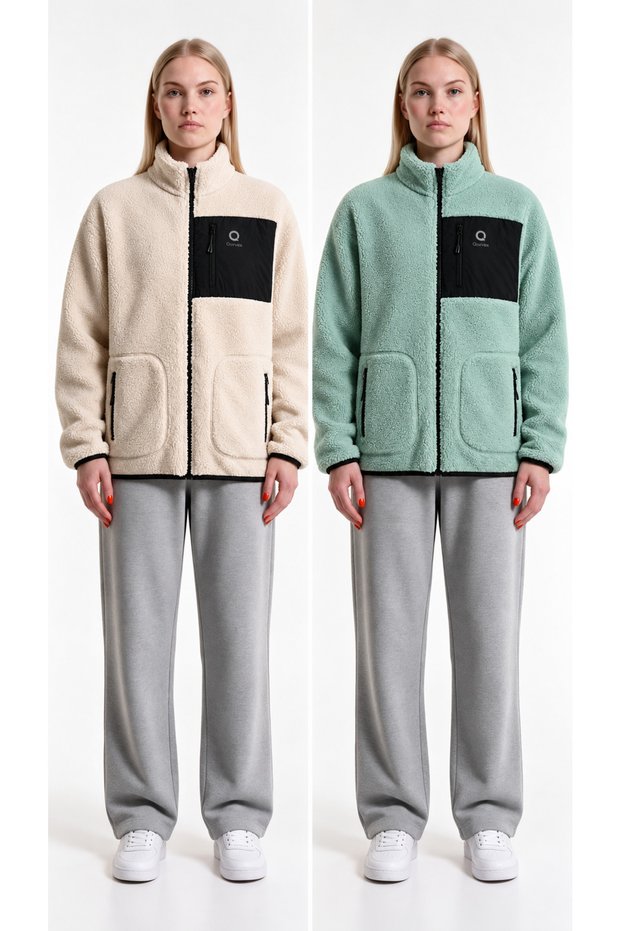 Women's Welsoft Fleece Plush Jacket, 2-Piece Set, Full-Zip, 3 Pockets, Detailed Front Panel