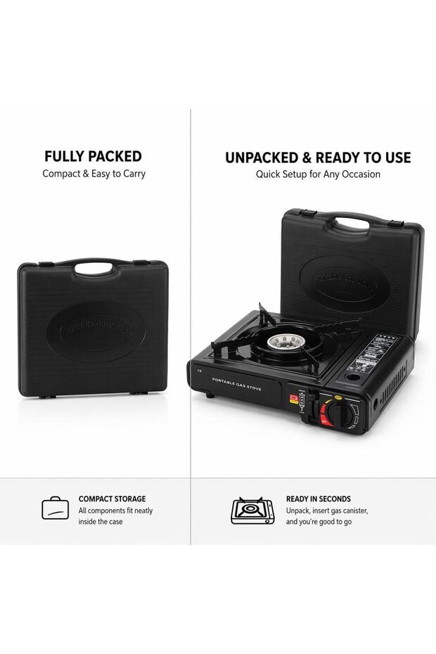 Portable Windproof Butane Camping Gas Stove, Stainless Steel Outdoor Cooking Burner for Camping, Hiking, Picnics, Travel and Barbecue, Compact Portable Gas Cooker