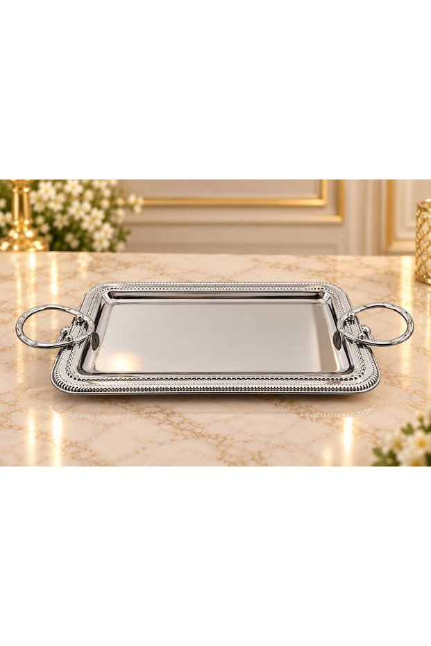 Silver Serving Tray with Single Handle Small