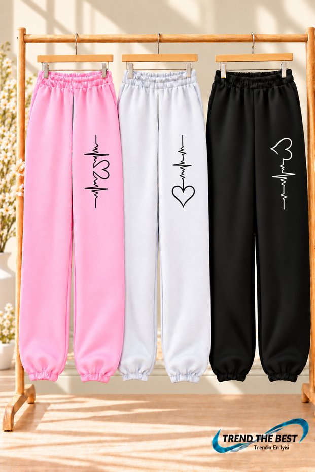 Winter, Spring, and Autumn Elastic-Leg Sweatpants Set in Black, Pink, and Gray (3-Piece)