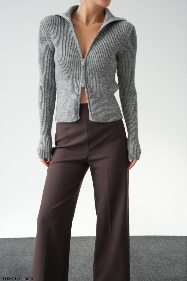 Women's Corded Fabric Polo Collar Cardigan