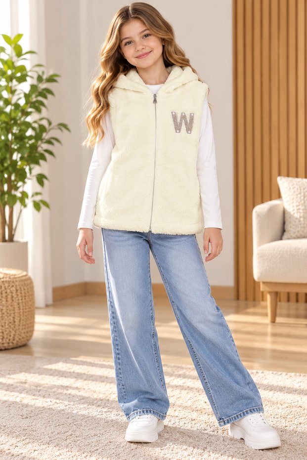 Girls' Hooded Plush Vest – Soft Teddy Fleece-Lined Winter Vest with Zipper