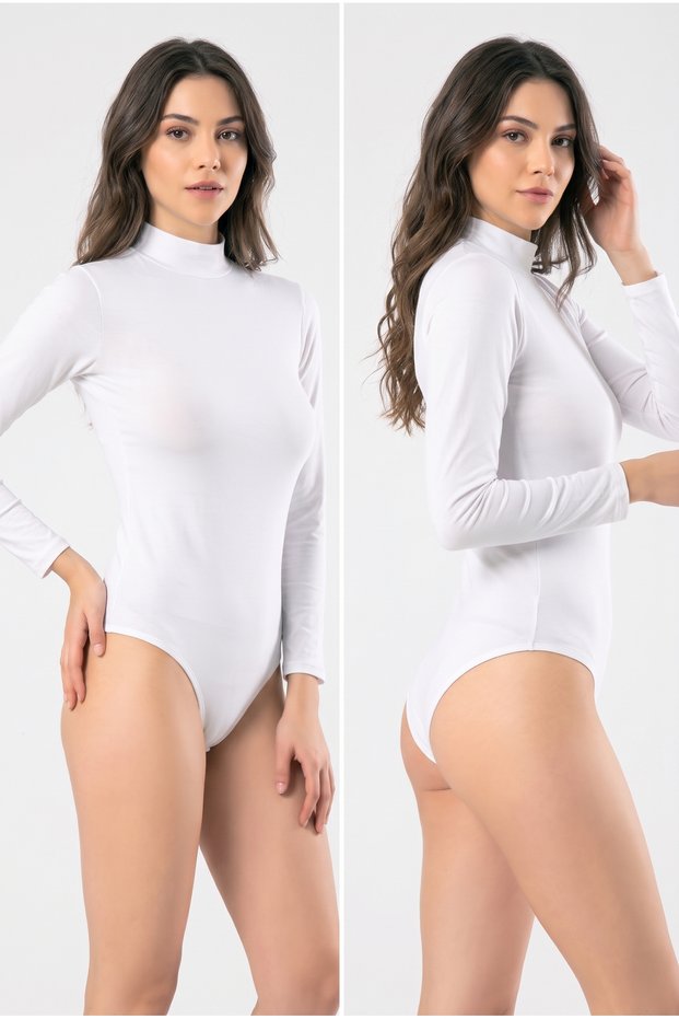 Women's 2-Pack Long-Sleeve Half-Crew Neck Bodysuit with Snap-Fastened Badi