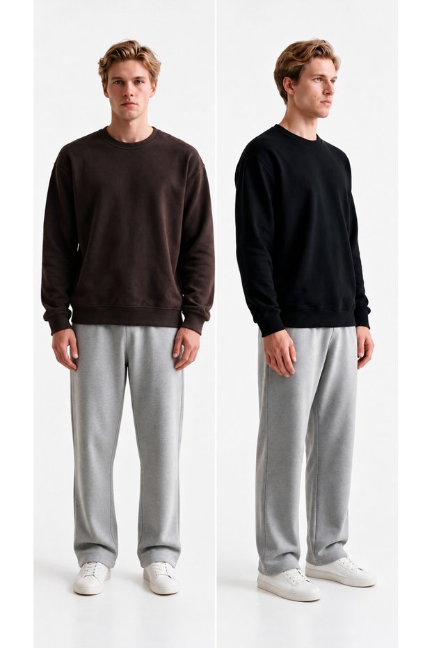 2-Pack Brioche Knit Crew-Neck Sweatshirt, Relaxed Fit