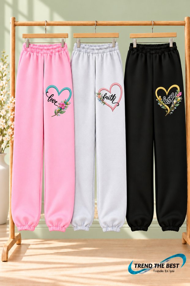 Winter, Spring, and Autumn Elastic-Leg Sweatpants Set in Black, Pink, and Gray (3-Piece)