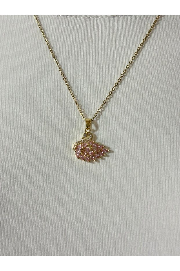 Pink Swan Steel Necklace with Zircon Stones