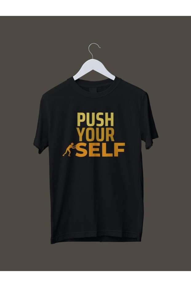 PUSH YOUR PRINTED Unisex Oversized Printed Crew Neck Short-Sleeve BLACK T-shirt