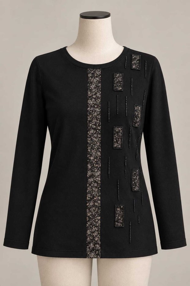 Women's Luxury Clover-Patterned Embellished with Stones Blouse